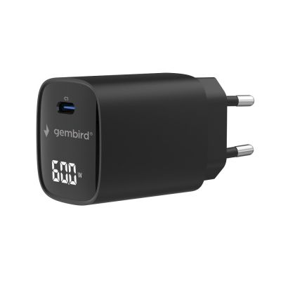GEMBIRD 1-PORT FAST POWER CHARGER (PD) USB TYPE-C, 60W, LCD, BLACK