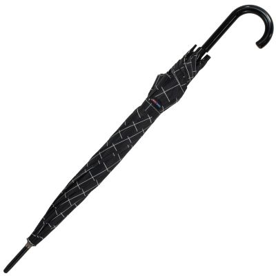4. LONG SEMI-AUTOMATIC UMBRELLA WITH CURVED HANDLE, BLACK WITH WHITE CHECK PATTERN SEMI LINE