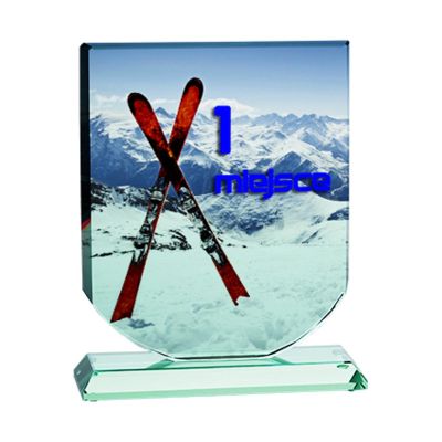 8. Glass trophy with LuxorJet color print, engraving, paint filling and case