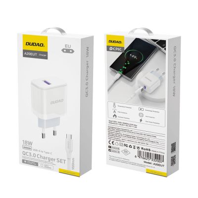 5. Dudao A20EU USB-A 18W wall charger - white + USB-A - USB-C cable