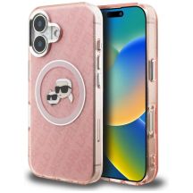 Karl Lagerfeld IML Glitter Karl & Choupette Heads Logo MagSafe iPhone 16 Case - Pink