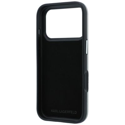 7. Karl Lagerfeld Saffiano Case with Karl & Choupette Heads Pins & Logo for iPhone 18 Pro / 17 Pro - Gray