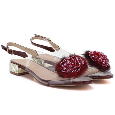 5. Women’s Transparent Embellished Sandals, Burgundy D&A MR62-9072