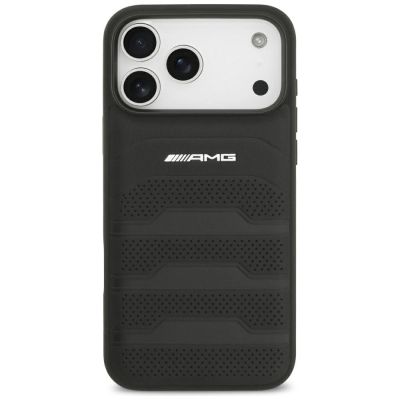 3. Mercedes AMG Leather Debossed Lines Logo Case for iPhone 18 Pro Max / 17 Pro Max - Black