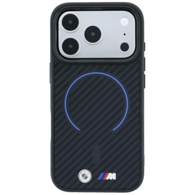 3. BMW M Kevlar Blue Print Ring Metal Logo MagSafe Case for iPhone 18 Pro / 17 Pro - Black