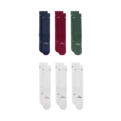 3. Nike Everyday Elevated Socks, 6 Pairs, White, Green, Burgundy, Blue, HQ8021 907