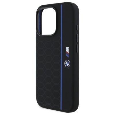 6. BMW Silicone Hexagon Blue Line MagSafe iPhone 16 Pro Case - Black