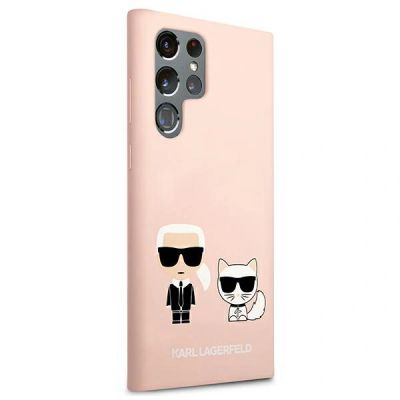 4. Karl Lagerfeld Silicone Ikonik Karl & Choupette Case for Samsung Galaxy S22 Ultra - Light Pink