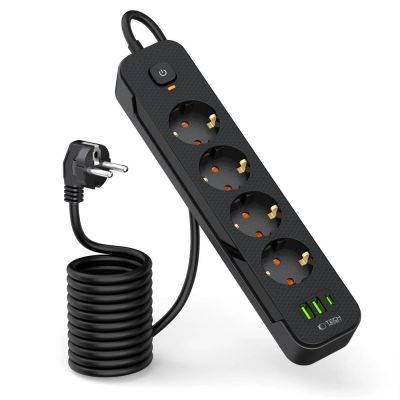 2. Tech-Protect PCL4X3 Power Strip 4 Sockets 240V + 2xUSB-A + 1xUSB-C 200 cm - Black