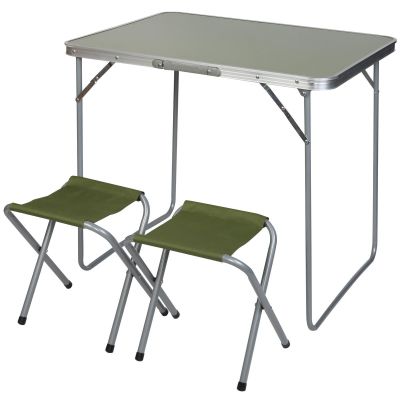 2. FOLDABLE CAMPING TABLE 80X60X70CM AND 2 CHAIRS GREEN