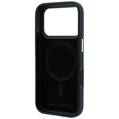 7. Karl Lagerfeld Grained Choupette Head Metal MagSafe Case for iPhone 17 Pro / 18 Pro - Black