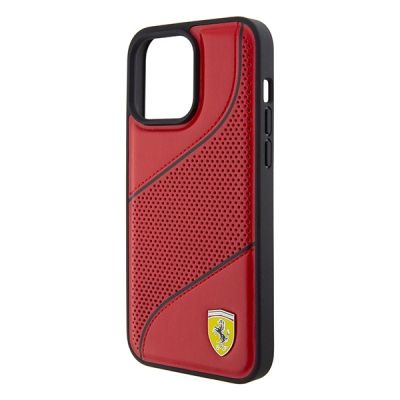 6. Ferrari Perforated Waves Metal Logo case for iPhone 15 Pro - red