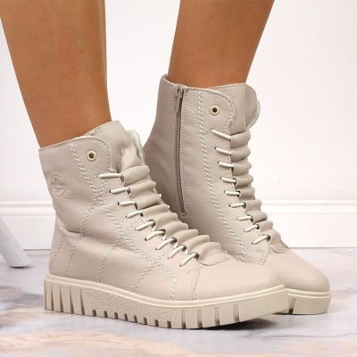 20. Rieker W RKR279C insulated platform ankle boots, beige