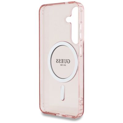 7. Guess Glitter Circle Classic Logo MagSafe Case for Samsung Galaxy S25 Pink