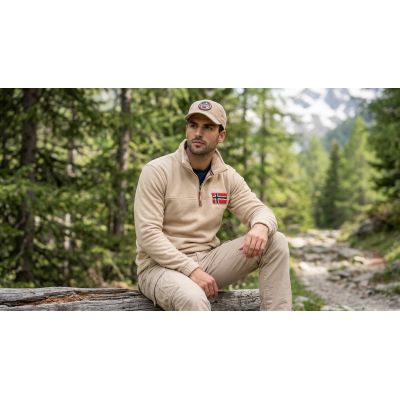 4. Men’s Fleece Jacket Geographical Norway TEQUATEUR BEIGE DB MEN 233 (WZ6694H/GN-BEIGE)