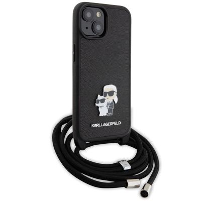 3. Karl Lagerfeld Crossbody Saffiano Metal Pin Karl & Choupette case for iPhone 15 - black