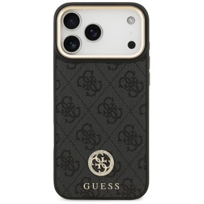 3. Guess 4G Srtass Logo & Big Strap Metal Buttons MagSafe Case for iPhone 17 Pro Max - Black