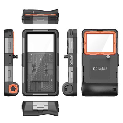 5. Tech-Protect Waterproof Case IPX8 for 4.7-6.7" Smartphones - Black and Orange
