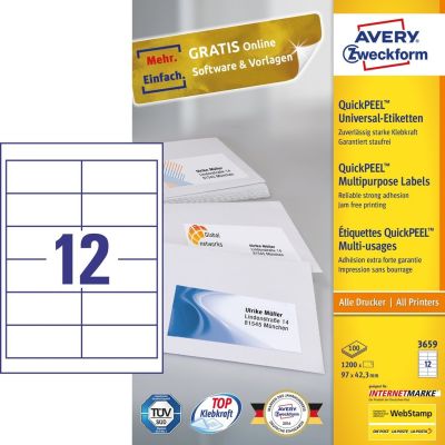 Avery 3659 Self-Adhesive Labels Rectangle Permanent White 1200 pcs.