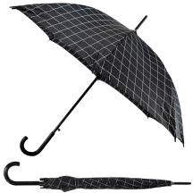 LONG SEMI-AUTOMATIC UMBRELLA WITH CURVED HANDLE, BLACK WITH WHITE CHECK PATTERN SEMI LINE