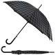 LONG SEMI-AUTOMATIC UMBRELLA WITH CURVED HANDLE, BLACK WITH WHITE CHECK PATTERN SEMI LINE