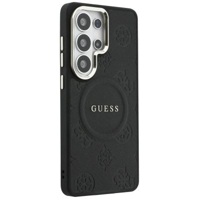 4. Guess Saffiano Peony Embossed Ring MagSafe Case for Samsung Galaxy S26 Ultra - Black