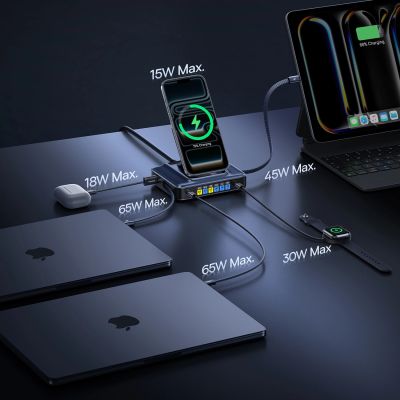 9. Baseus Nomos NH21 6-in-1 245W Wireless Charging Station with Two Retractable USB-C Cables - Black