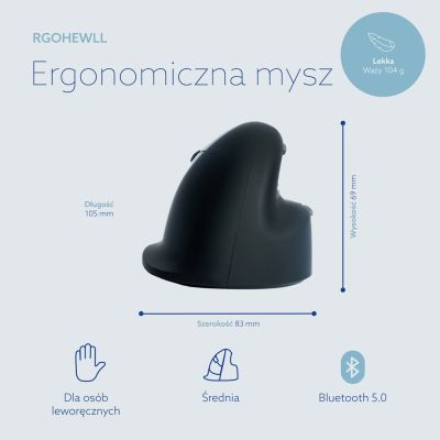 11. Ergonomic R-Go Pele HE left Bluetooth mouse sidabrina