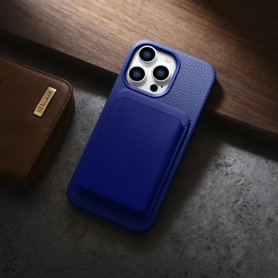 18. iCarer Litchi Premium Leather Case iPhone 14 Pro Max Magnetic Leather Case with MagSafe Dark Blue (WMI14220712-DB)