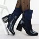 5. Women's Blue Patent Block-Heel Ankle Boots M.Daszyński SA269-1