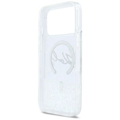 7. Karl Lagerfeld Liquid Glitter Karl Script Logo MagSafe Case for iPhone 17 Pro Max - Clear