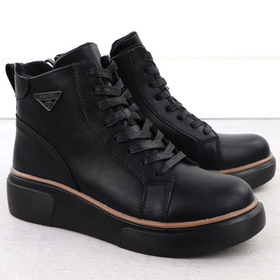 13. Black Women’s Leather Wedge Ankle Boots Filippo DBT6452