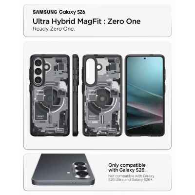 6. Spigen Ultra Hybrid Mag MagSafe Case for Samsung Galaxy S26 Zero One - Clear Black