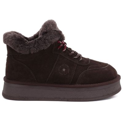 6. Women's leather suede platform ankle boots brown Big Star UU274312