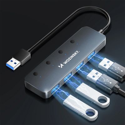 3. USB-A Hub Wozinsky WHS080YSS 4 x USB-A 3.0 with individual switches, aluminum, with 30 cm cable - gray