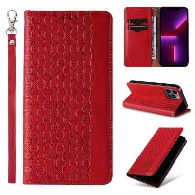 3. Magnet Strap Case for Samsung Galaxy S23+ Flip Wallet Mini Lanyard Stand red