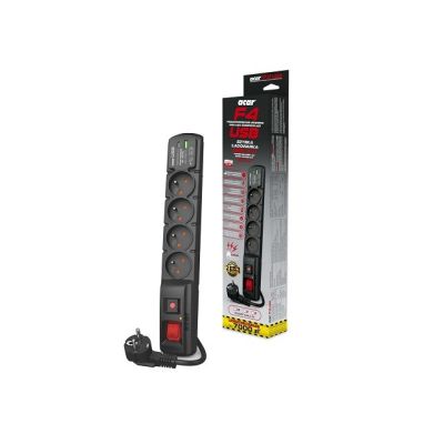 2. Acar F4 USB A+C surge protector (fast charger) 3m; black