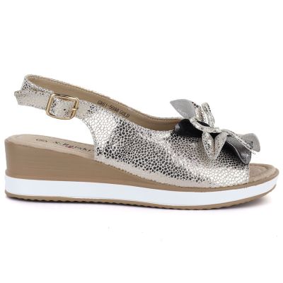 2. Women's leather sandals with a flower, gold, S.Barski 5988