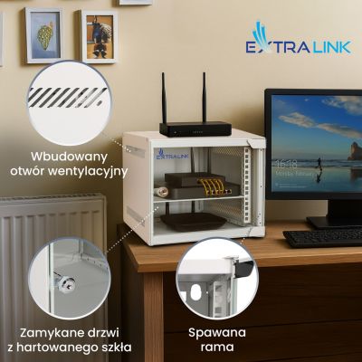 5. Extralink LITE 6U 10 280X310 WALL-MOUNTED RACKMOUNT CABINET GRAY