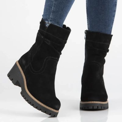 6. Women's leather ankle boots, ruffled, black, Filippo DBT6402