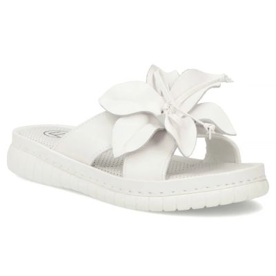 2. Women's leather flip-flops with a flower, white Filippo DK7762