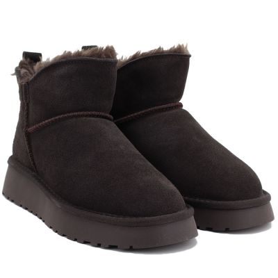 4. Women's leather ankle boots, brown platform snow boots, Vinceza 97961