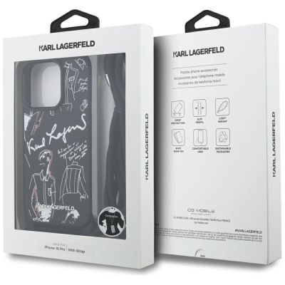 7. Karl Lagerfeld Crossbody Grained Pattern & Logo Case for iPhone 16 Pro - Black
