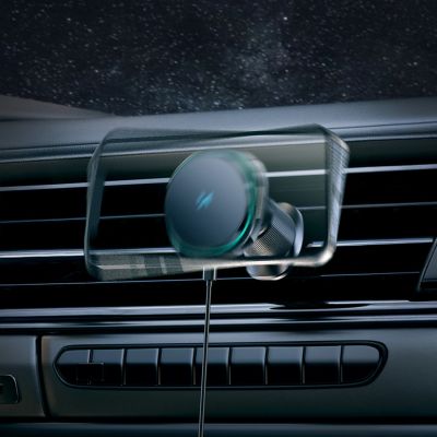 12. Wozinsky WCT5-Q6S2Y Car Holder with Qi/MagSafe 15W Inductive Charger for Ventilation Grill with Fan - Black