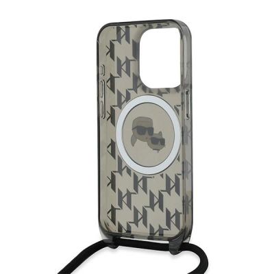 6. Karl Lagerfeld IML Crossbody Monogram Karl & Choupette Head MagSafe Case for iPhone 15 Pro - Black