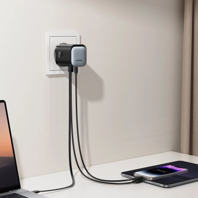 7. Joyroom JR-TCL02 65W USB-A USB-C GaN charger with built-in USB-C cable - black
