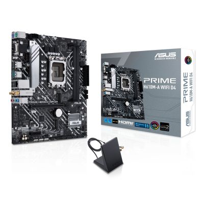 8. Asus | Motherboard H610M-A WIFI D4 | Intel Processor Family | Processor Socket LGA1700 | DIMMs DDR4 | Memory Slots 2 | Supported Hard Drive Interfaces SATA, M.2 | Number of SATA Ports: 4 | Chipset Intel H610 | Form Factor mATX