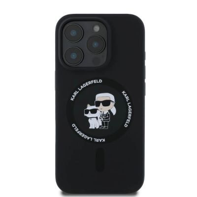 3. Karl Lagerfeld Silicone Karl&Choupette Heads Ring MagSafe Case for iPhone 16 Pro - Black