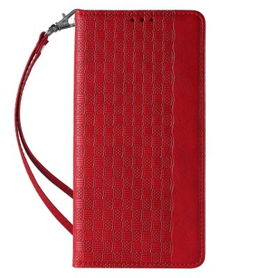 4. Magnet Strap Case iPhone 14 Plus Case with Flip Wallet Mini Lanyard Stand Red
