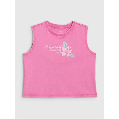 5. Girls' sleeveless T-shirt with print 4F 4FJRSS26TSLEF328-54S